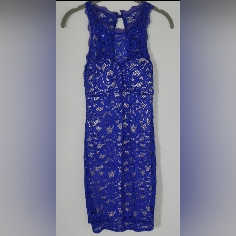 Sequin Hearts Lace Dress Size XS/S Royal Blue Y2K Sequin Sleeveless